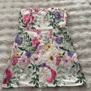 Floral Embroidered Strapless Dress